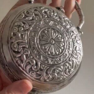 Handcrafted Brass Chakra Silver Clutch Bag